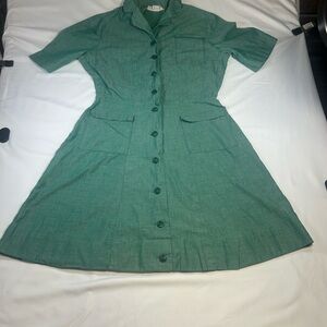 Vintage 1950s Girl Scout uniform  Green Button-Front Midi Dress